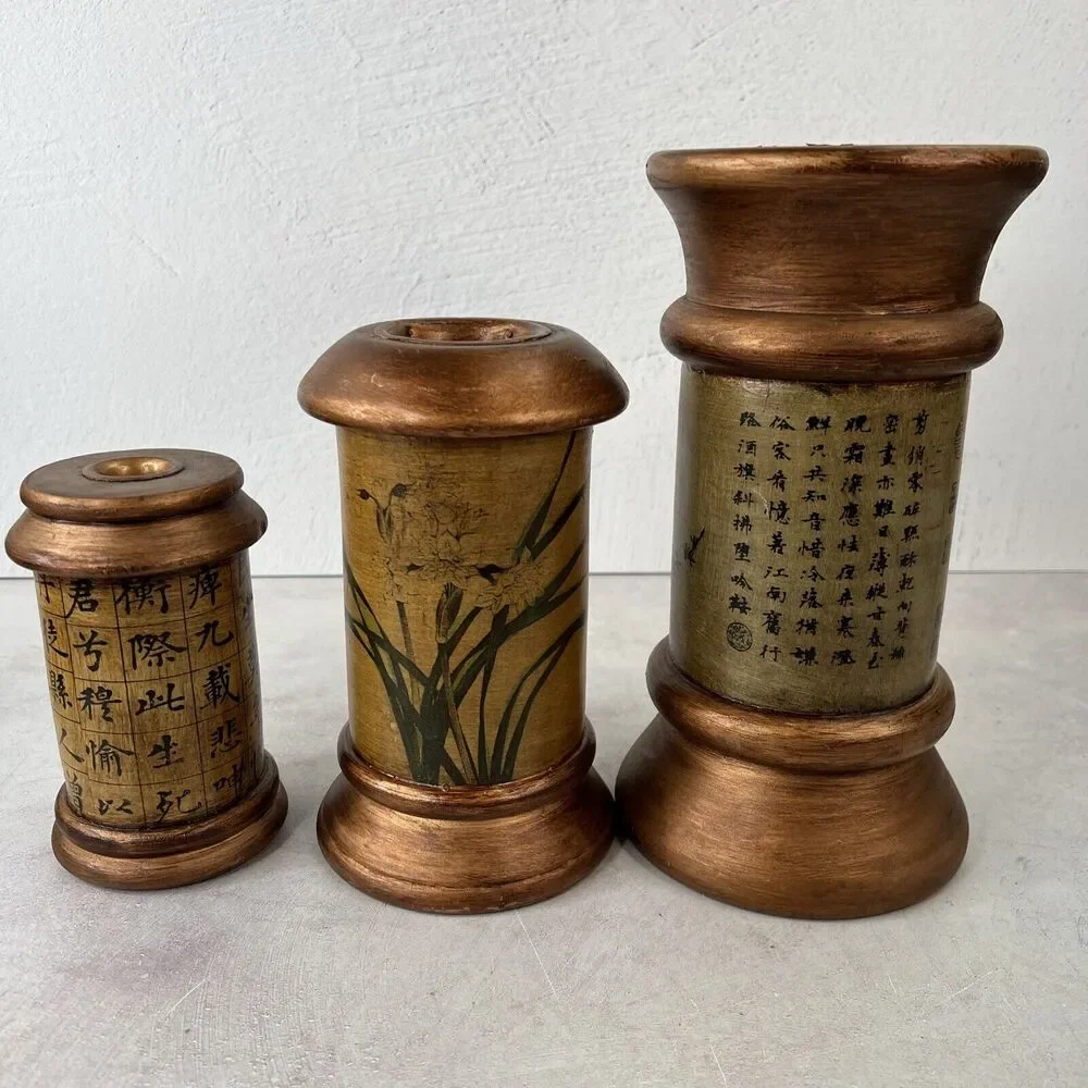 Vintage Chinese Themed Candle Holders‎ Set Of 3